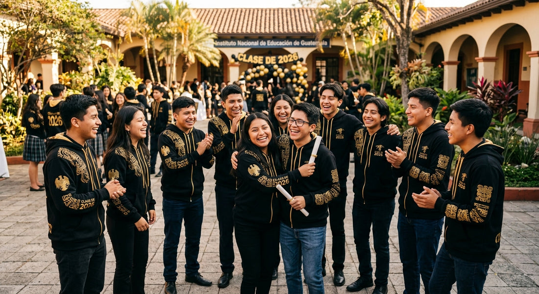 Estudiantes guatemaltecos con sudaderas de promoción 2026