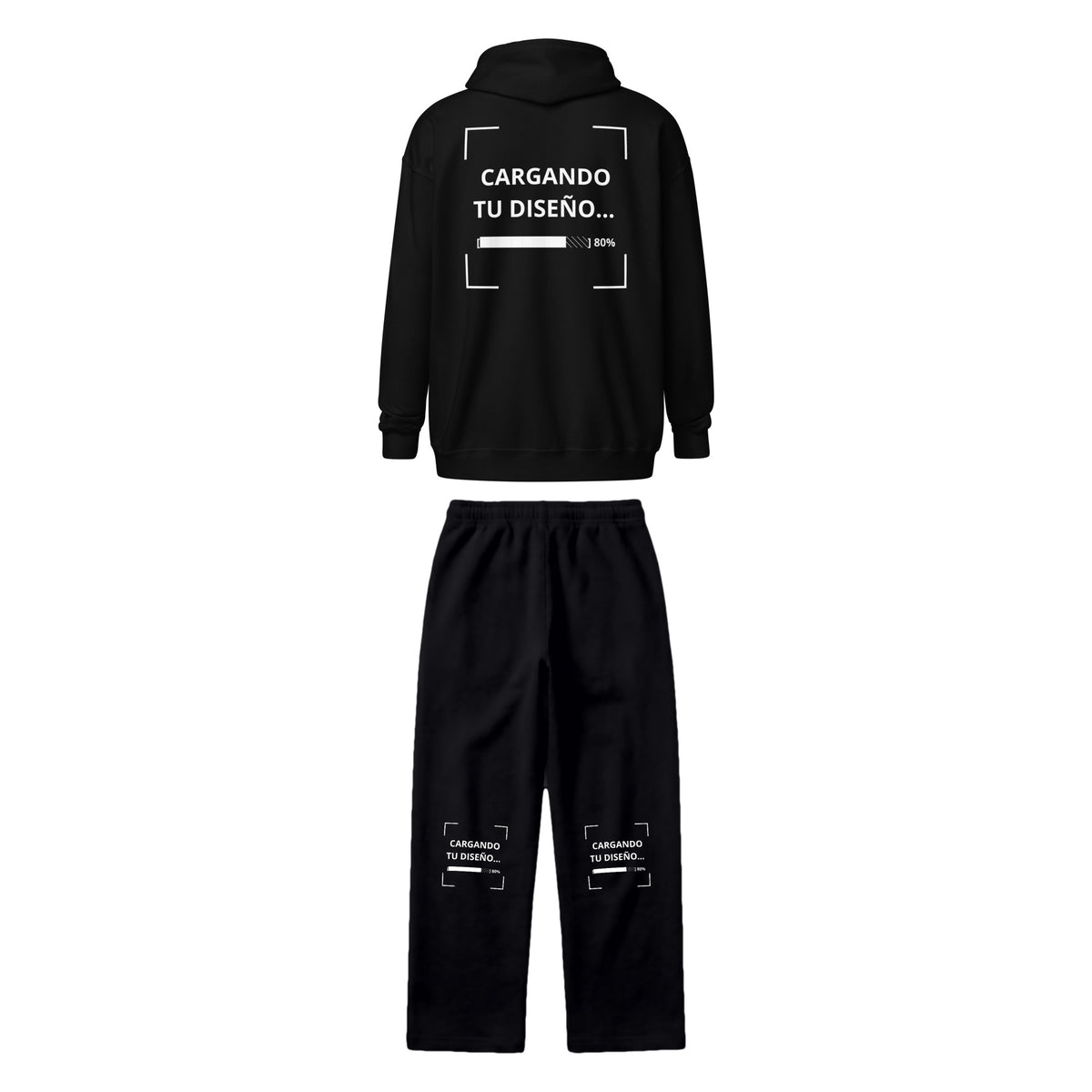 Set Hoodie con Zíper + Pants de Algodón personalizado en Guatemala – BrandLab – conjunto en color negro, vista espalda