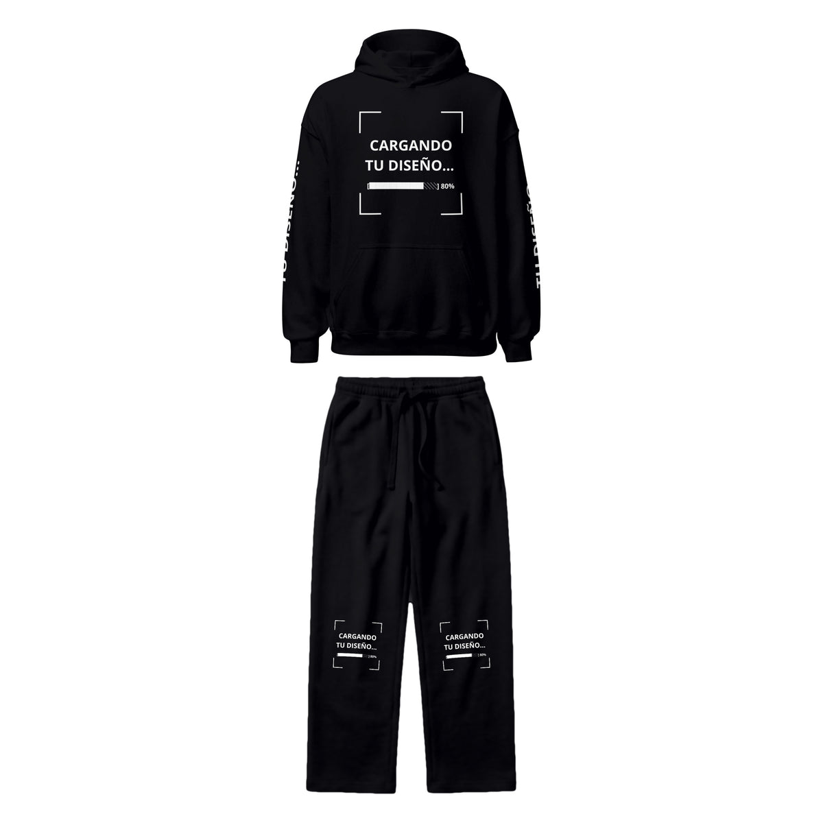 Set Hoodie Oversize + Pants de Algodón personalizado en Guatemala – BrandLab – conjunto en color negro, vista frente