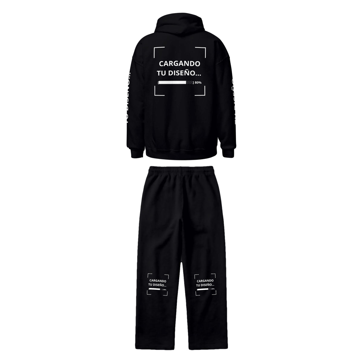 Set Hoodie Oversize + Pants de Algodón personalizado en Guatemala – BrandLab – conjunto en color negro, vista espalda