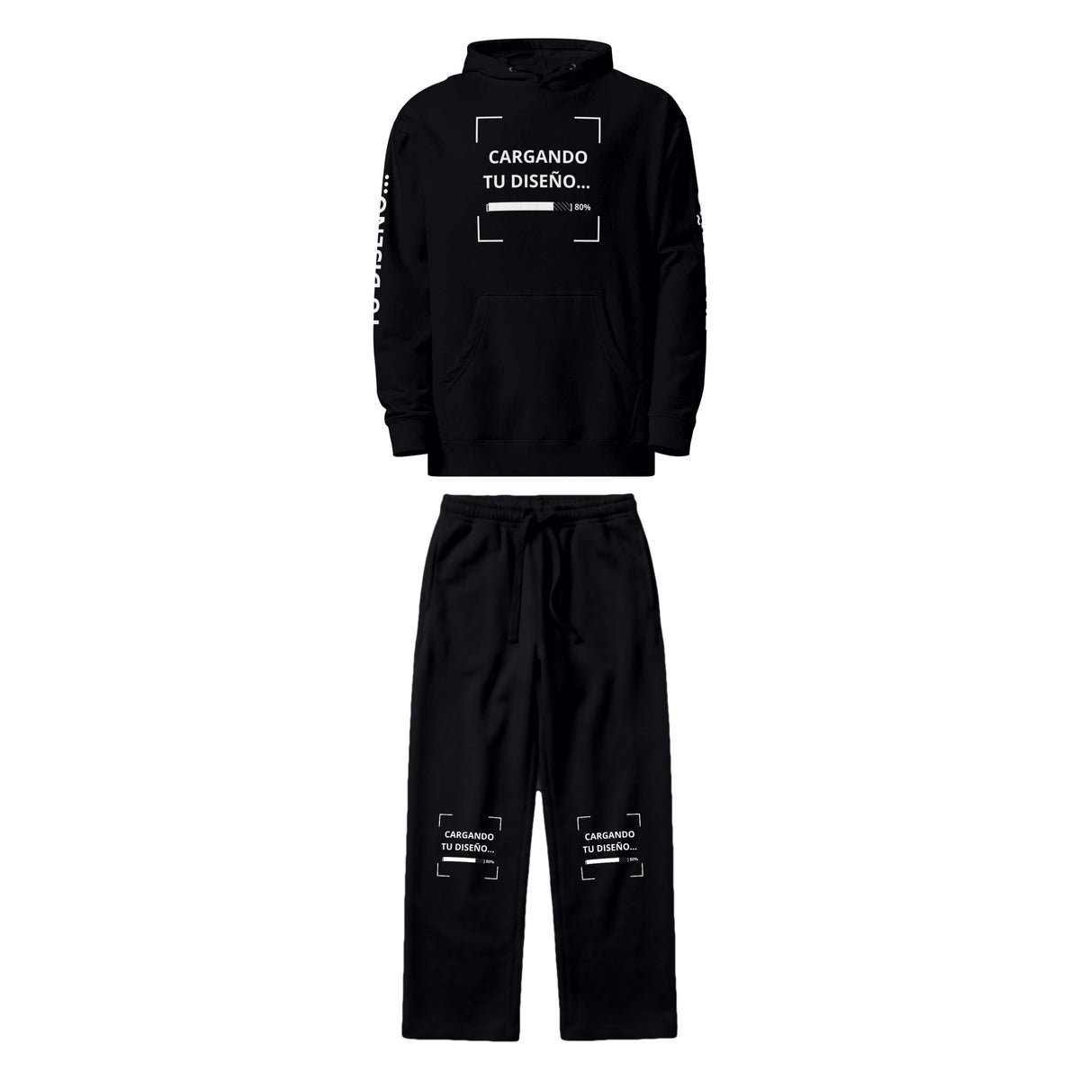 Set Hoodie + Pants de Algodón personalizado en Guatemala – BrandLab – conjunto en color negro, vista frente