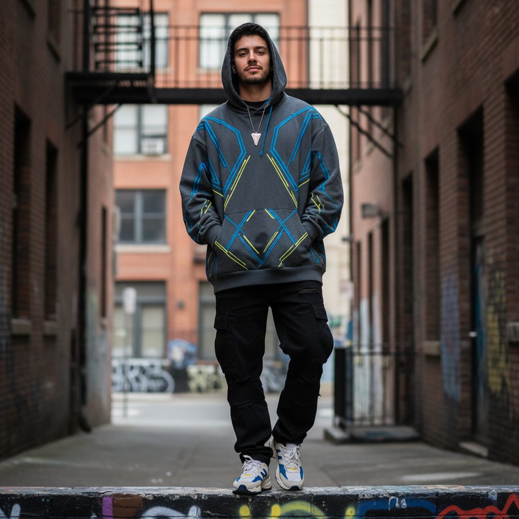 Hombre con hoodie oversize personalizado – ropa streetwear Guatemala BrandLab