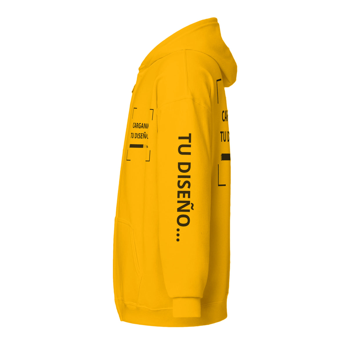 Hoodie Unisex con Zíper Amarillo Oro personalizado en Guatemala – BrandLab – vista lateral izquierdo