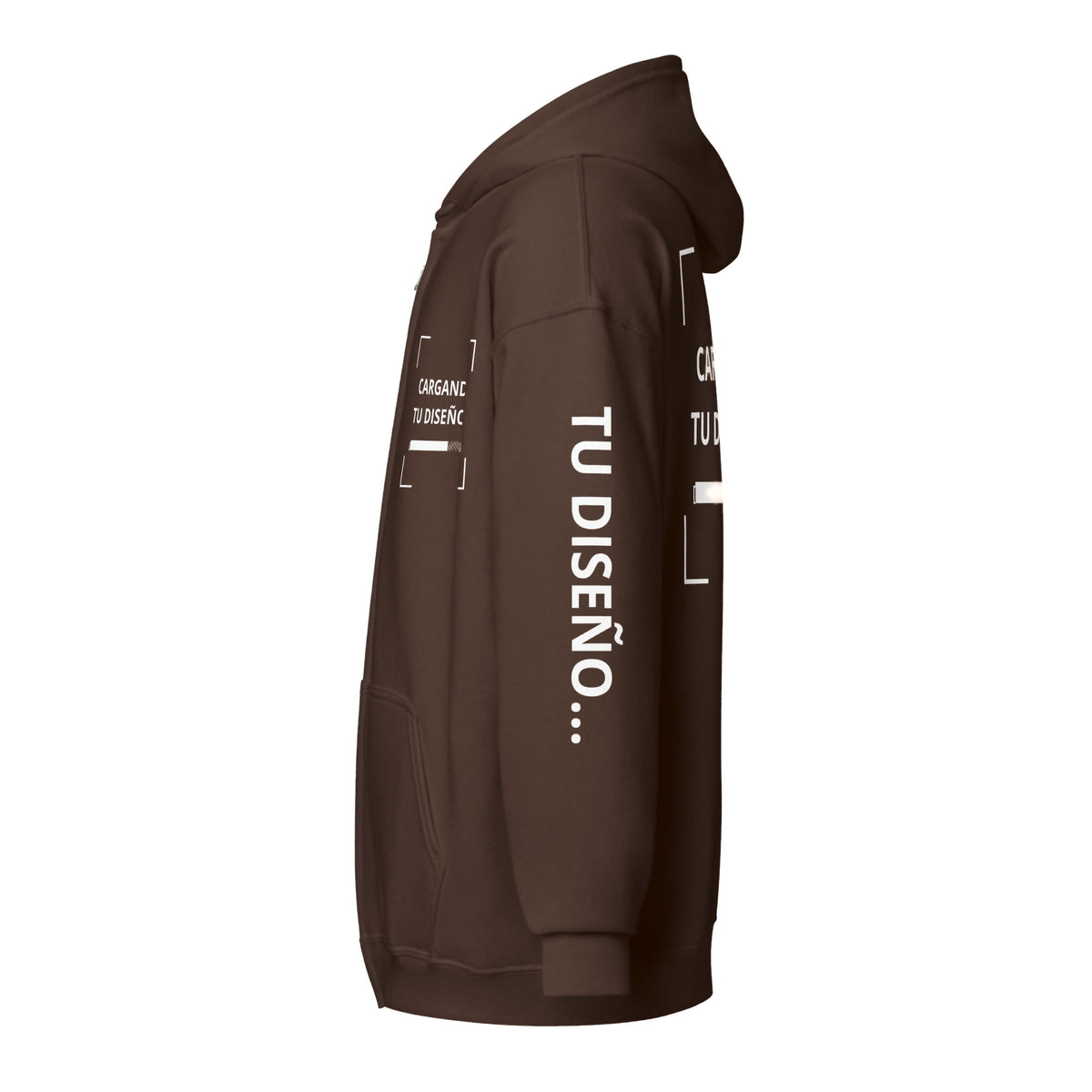 Hoodie Unisex con Zíper Café personalizado en Guatemala – BrandLab – vista lateral izquierdo