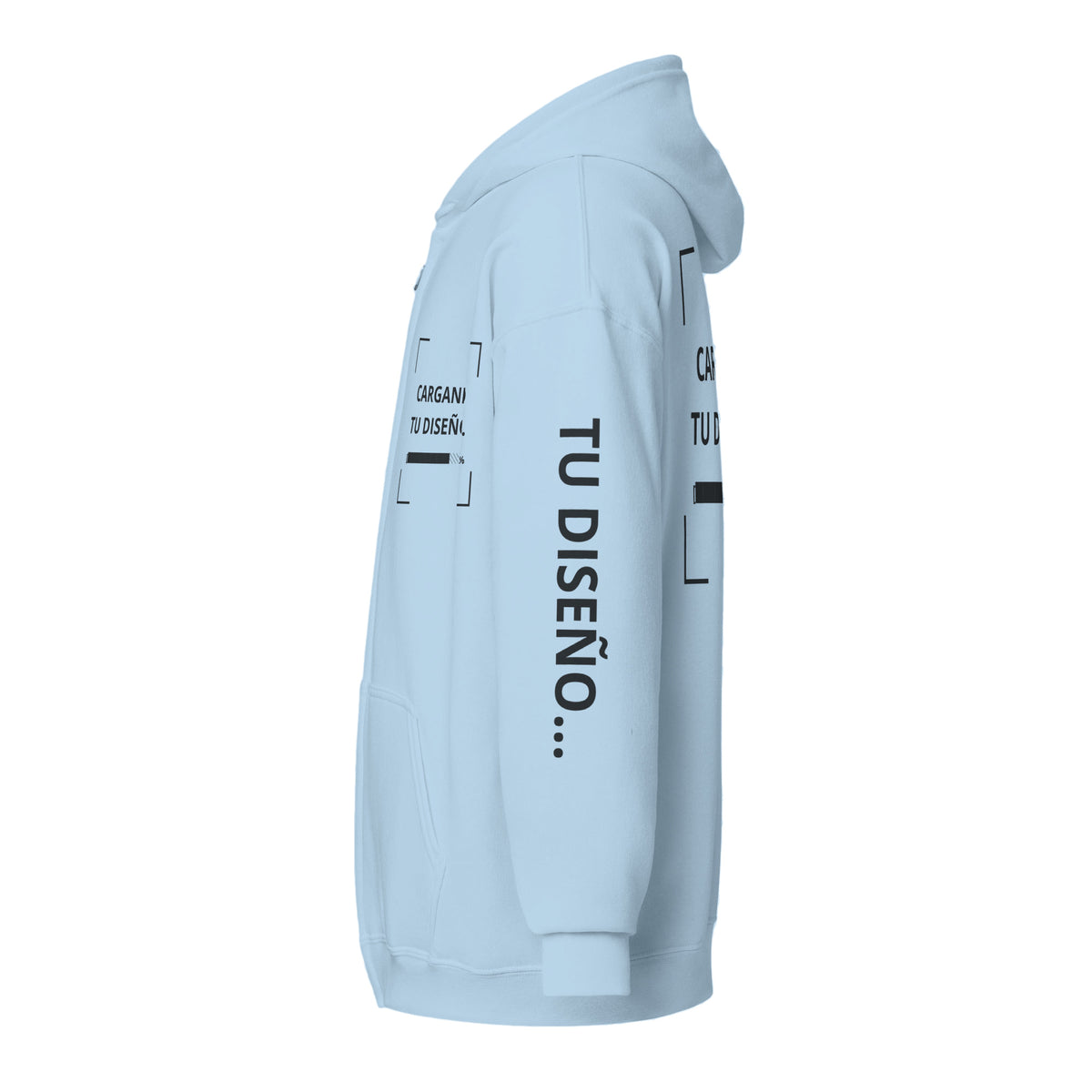 Hoodie Unisex con Zíper Celeste personalizado en Guatemala – BrandLab – vista lateral izquierdo