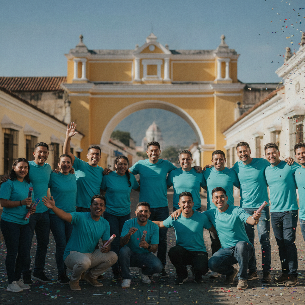 Group with matching event t-shirts in Antigua Guatemala