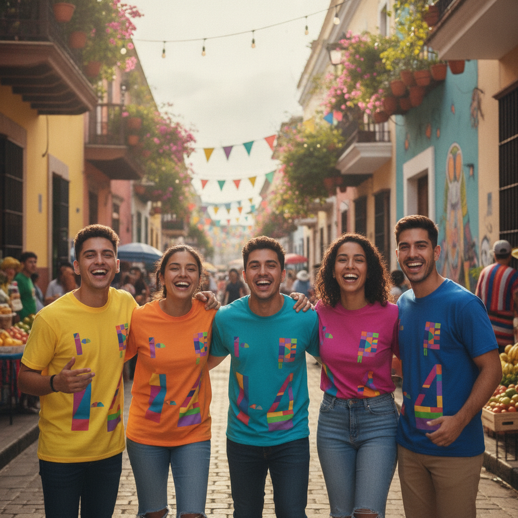 Jovenes centroamericanos con playeras personalizadas