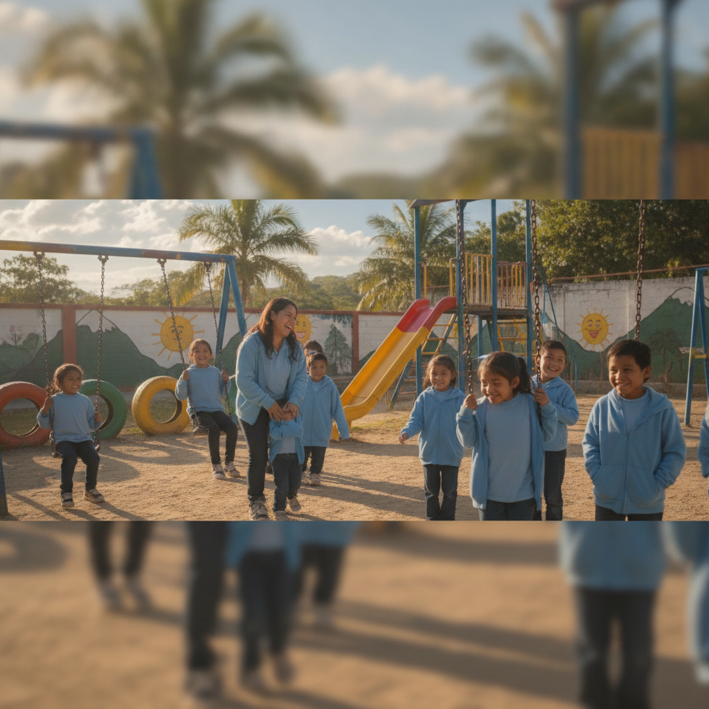 Niños de primaria con ropa de promoción personalizada del colegio