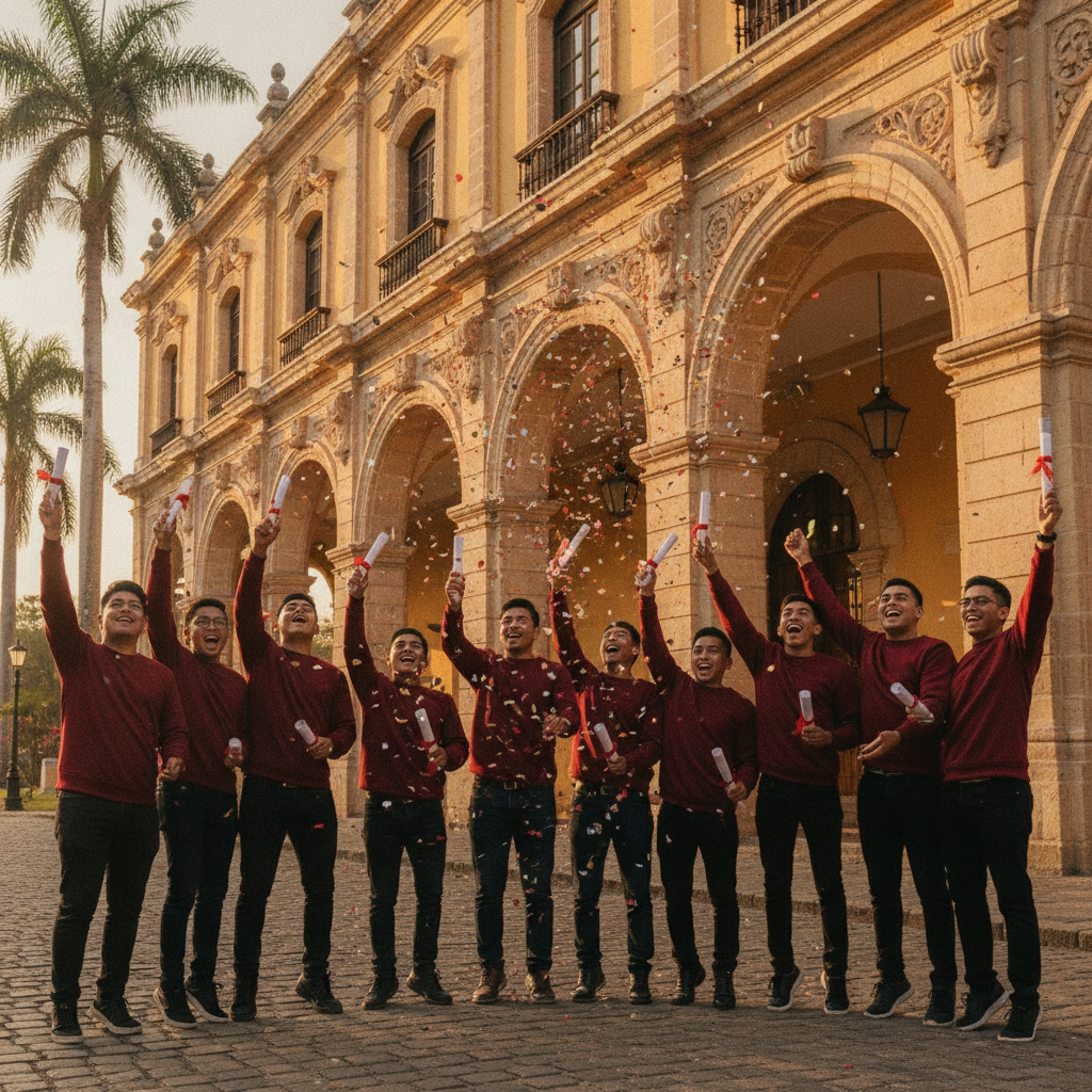 Graduandos universitarios con sudaderas de graduación personalizadas