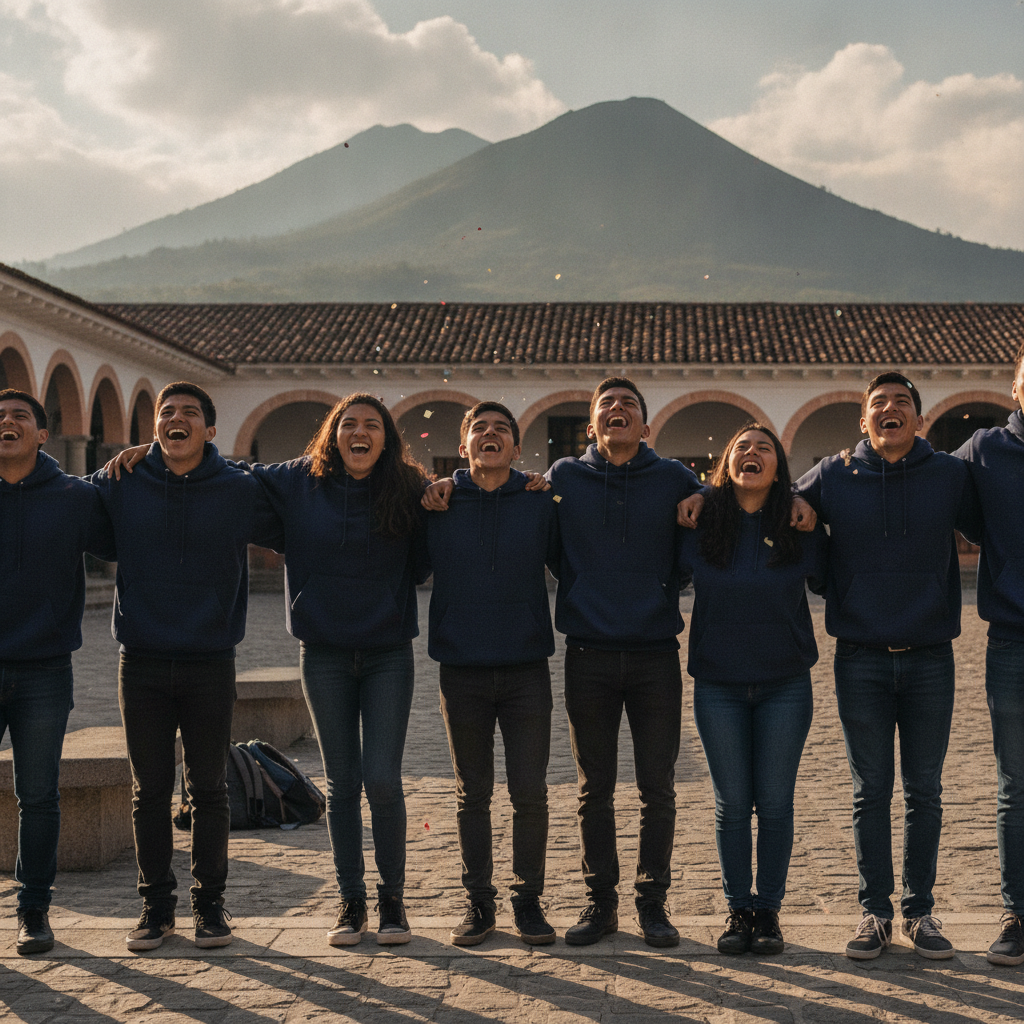 Promoción de colegio en Guatemala con sudaderos personalizados iguales
