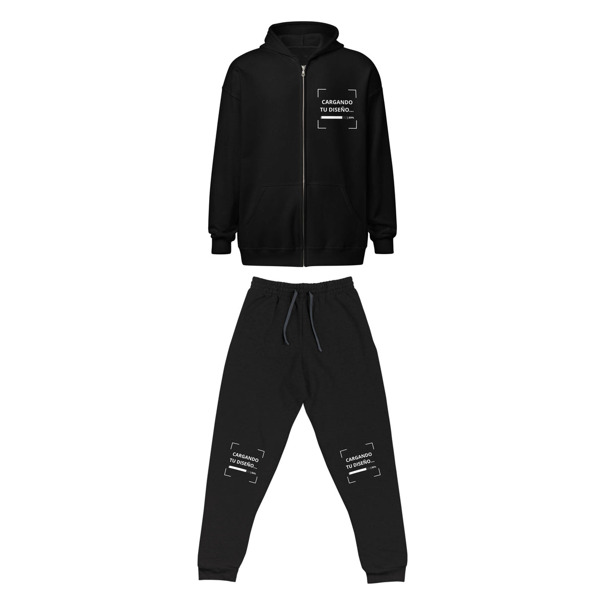 Set Hoodie con Zíper + Jogger personalizado en Guatemala – BrandLab – conjunto en color negro, vista frente