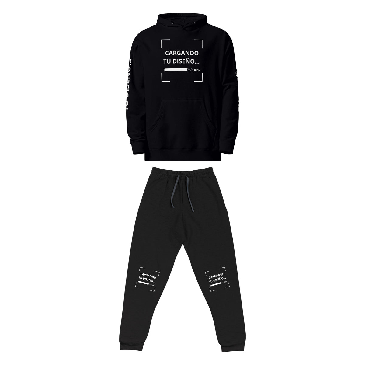 Set Hoodie + Jogger personalizado en Guatemala – BrandLab – conjunto en color negro, vista frente