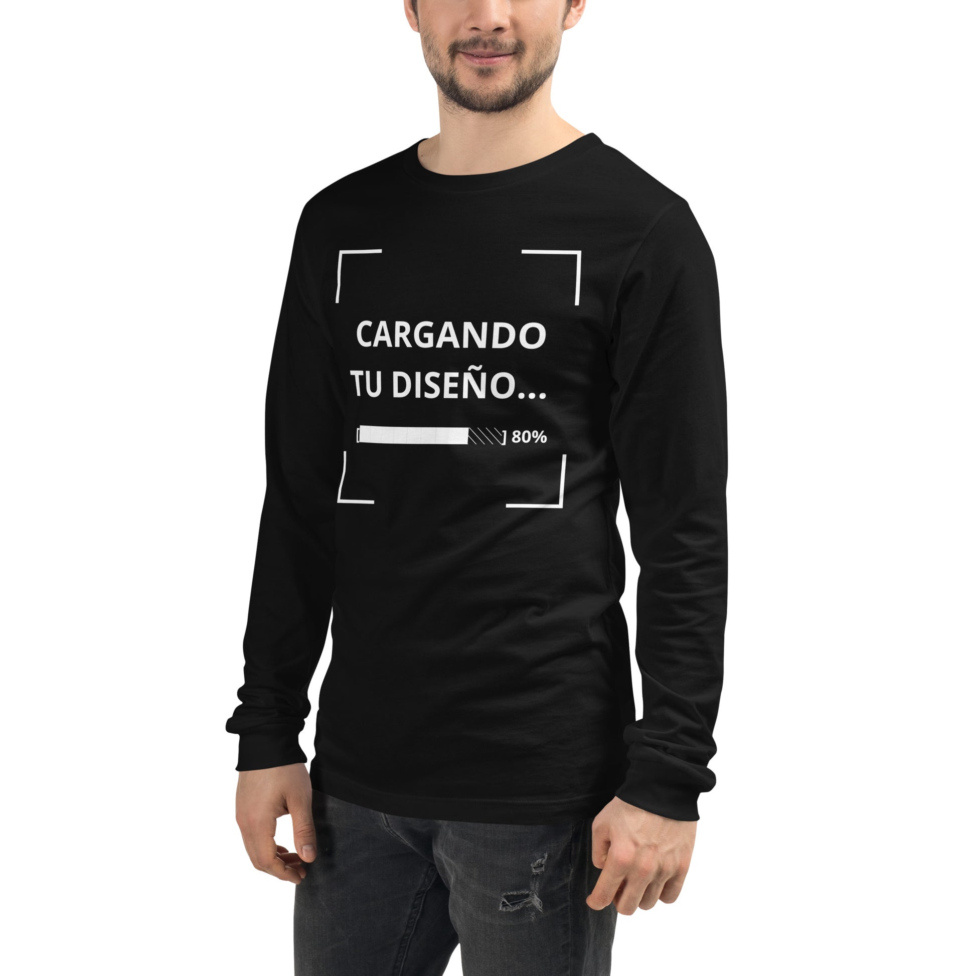 camiseta unisex negra de manga larga de algodón para uniformes corporativos