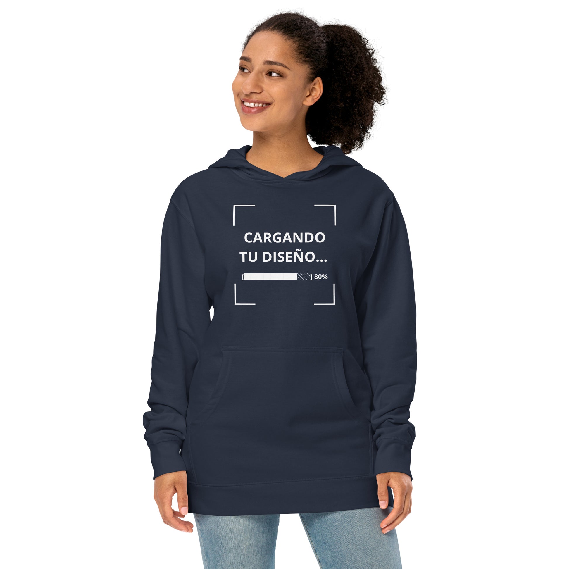 sudadera azul marino de peso medio para negocios con impresión de logo en alta calidad