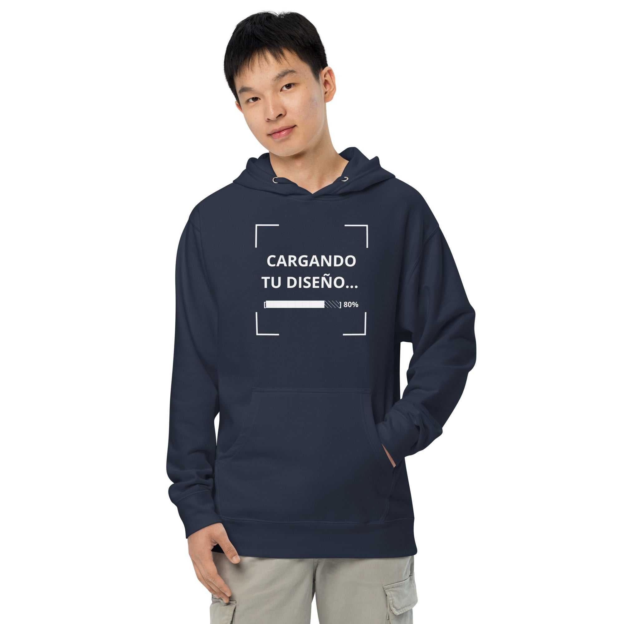 sudadera azul marino personalizada de peso medio para eventos y branding empresarial